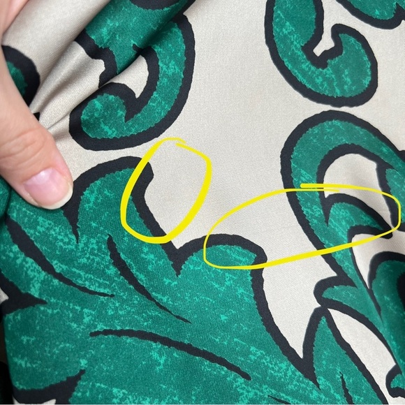 Alfani Damask Print Green & Beige Boxy Fit Short Sleeve Blouse - Picture 7 of 13